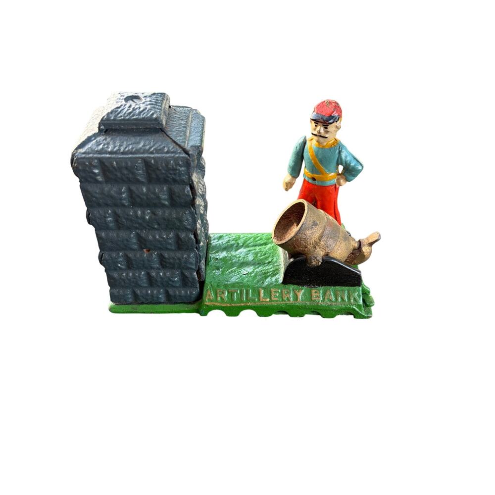 Cast Iron ARTILLERY BANK Money Box Bank Coin Box Mechanical- NOT VINTAGE